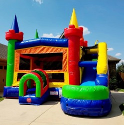 Modern Rainbow Inflatable Water Slide Bounce House Combo