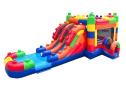Mega Building Block Double Slides Bounce House Combo